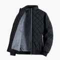 Men's fleece-lined quilted jacket with diamond quilting and stand collar, front view