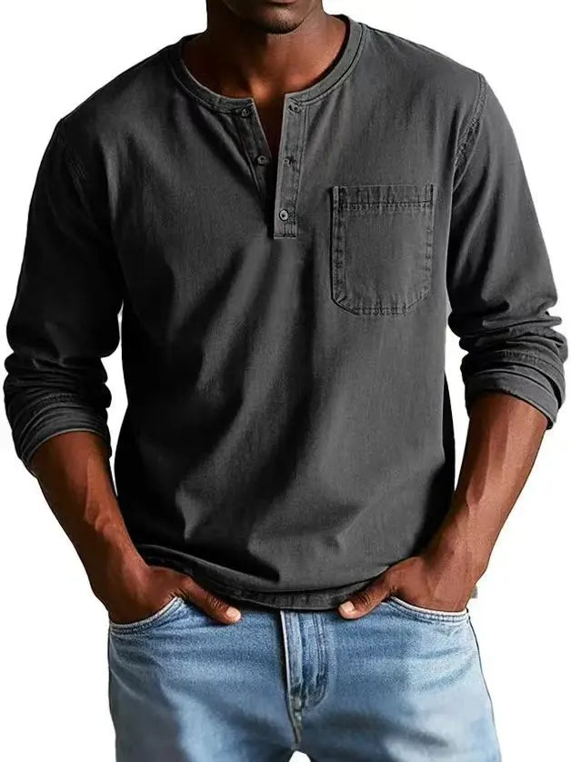 Black men's Henley long-sleeve top