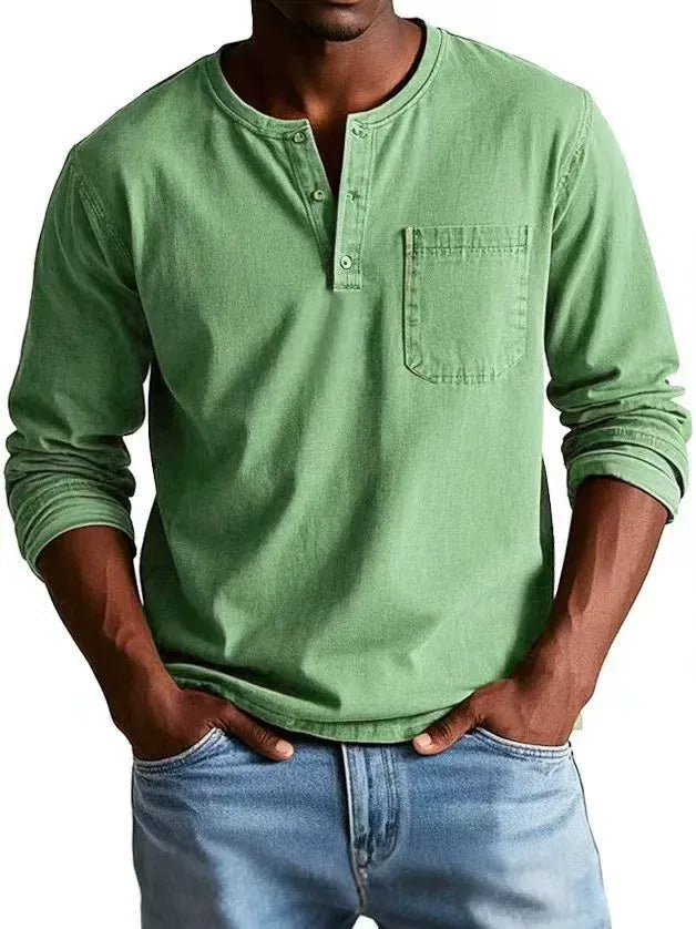 Green men's Henley long-sleeve top