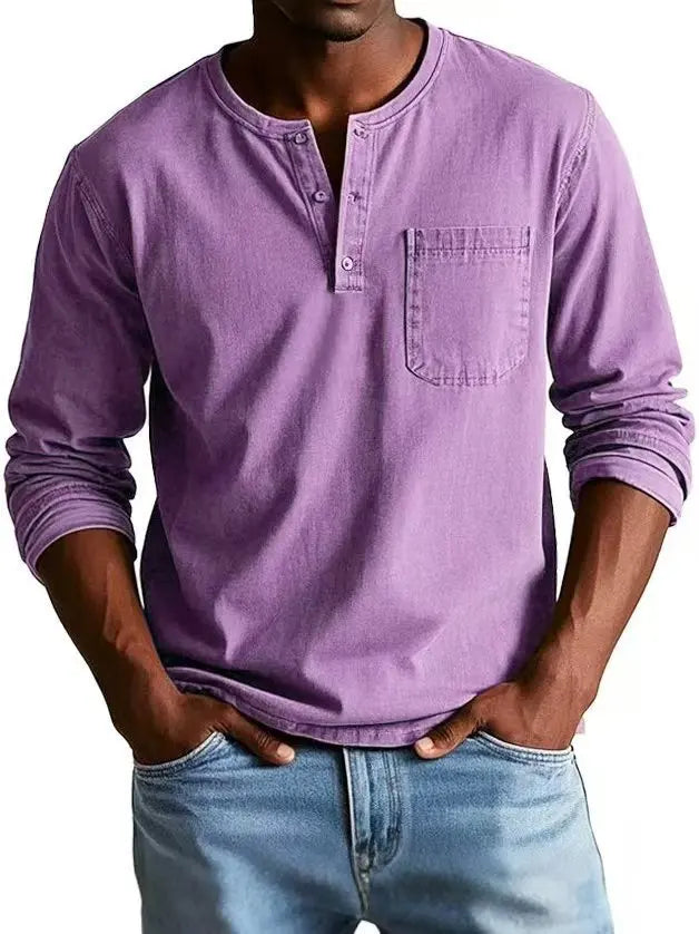 Purple men's Henley long-sleeve top