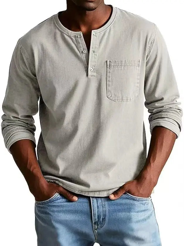 White men's Henley long-sleeve top