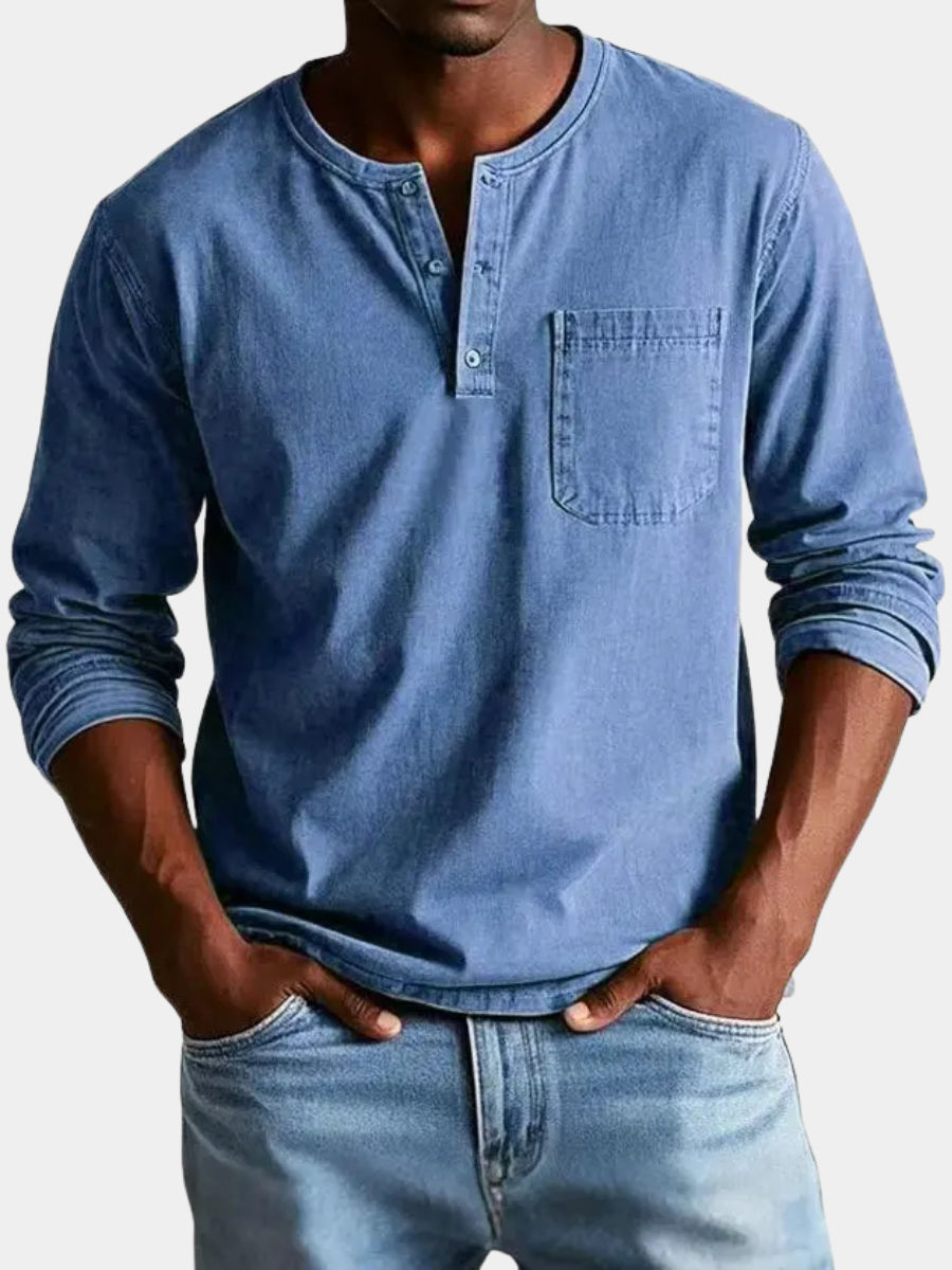 Men's vintage-wash Henley long-sleeve top