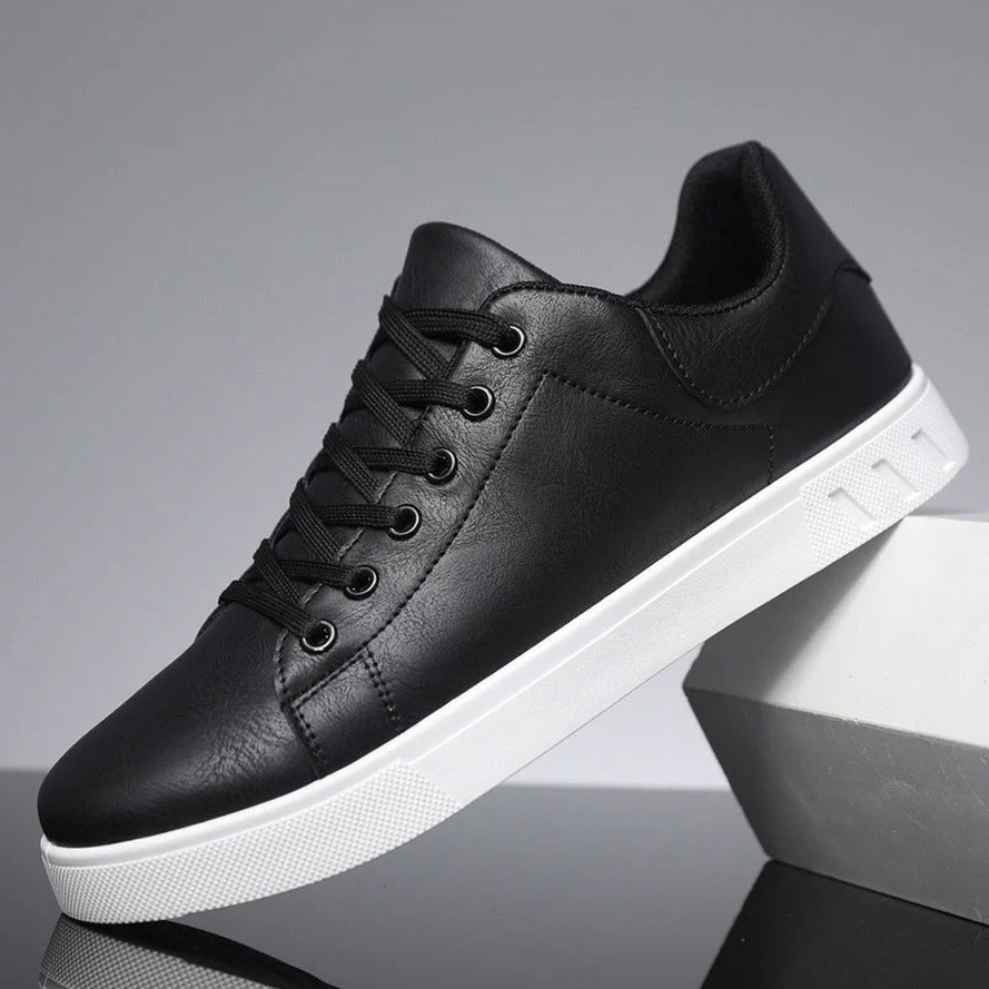 Black men's leather lace-up sneakers