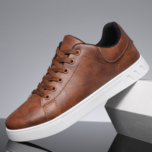 Brown men's leather lace-up sneakers