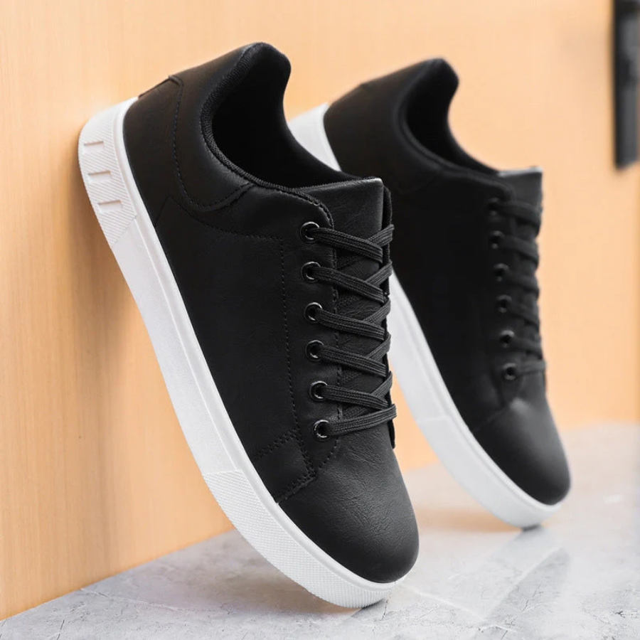 Men's leather lace-up sneakers detail view