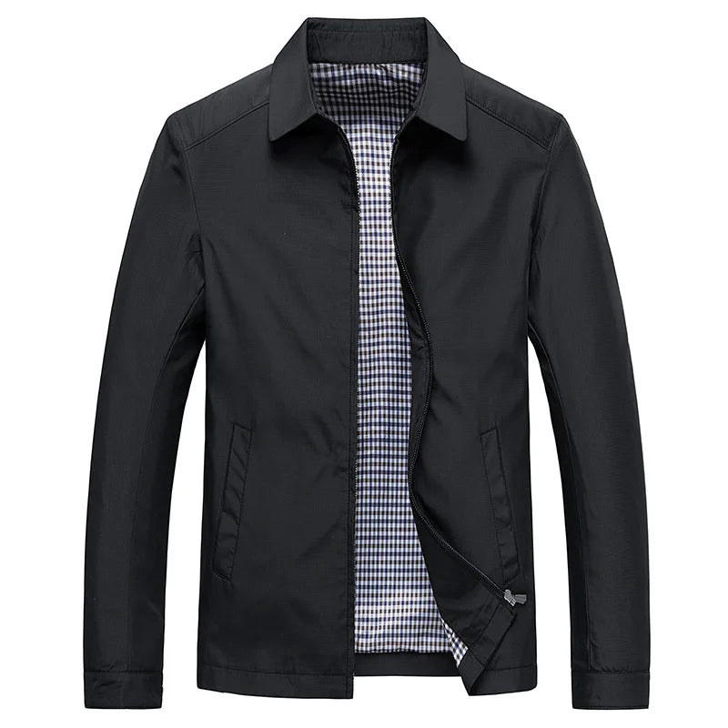 Man wearing a lightweight water-repellent zip-front jacket