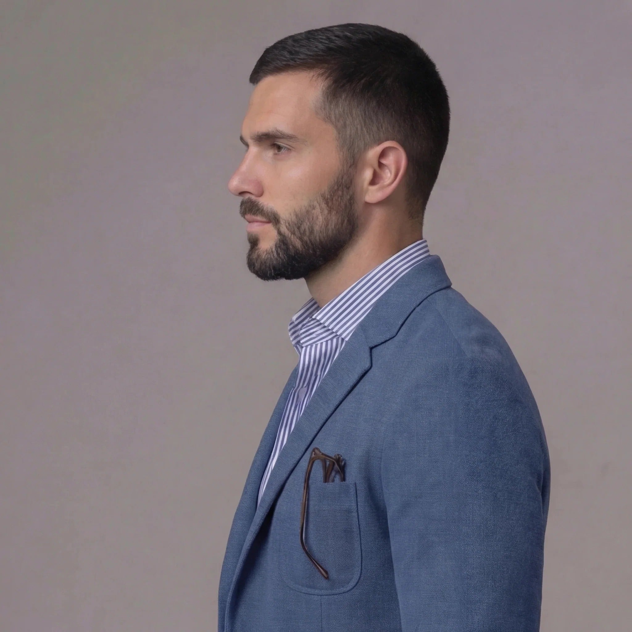 Men's linen blazer detail view