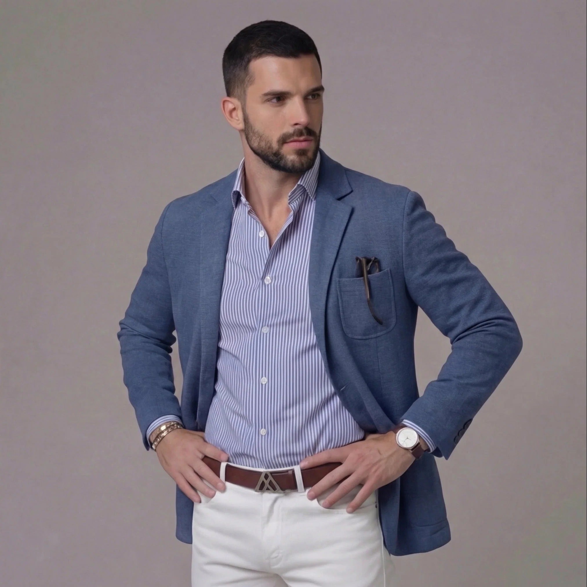 Men's linen blazer front view