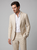 Men's linen wedding suit slim fit - Beige