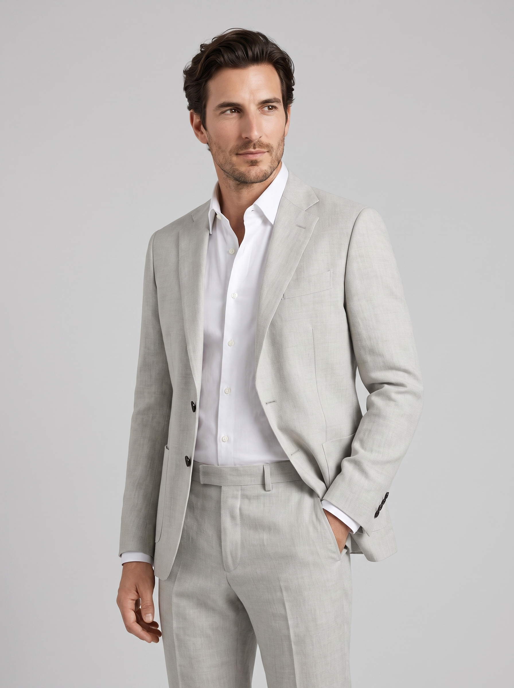 Men's linen wedding suit slim fit - Light Grey
