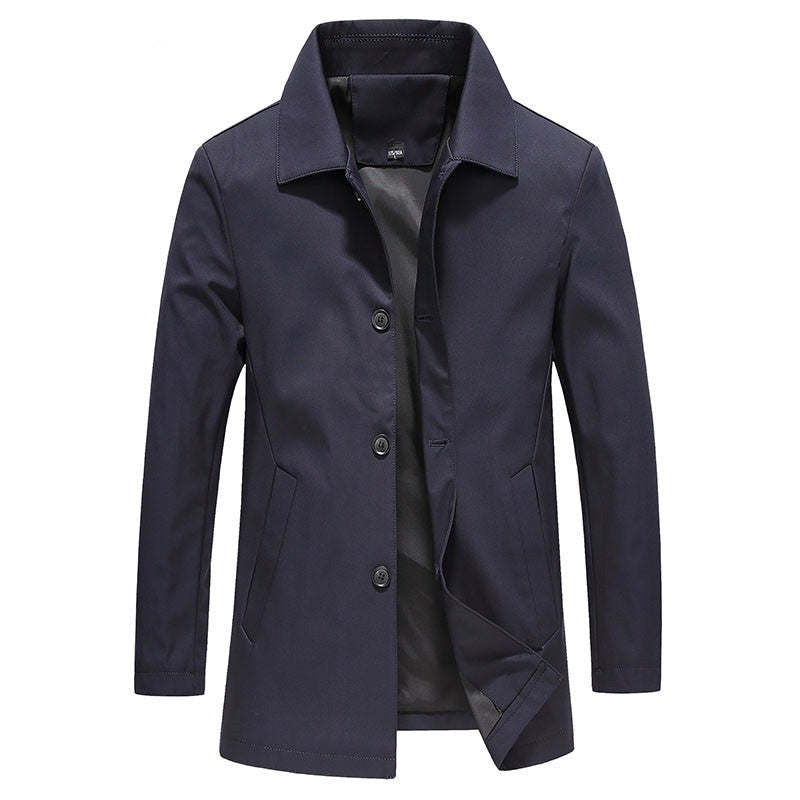 Men's Long Windproof Jacket in Navy