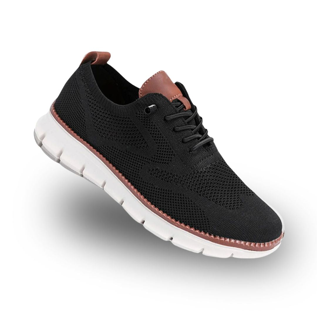 Black men's orthopedic walking sneakers with mesh upper
