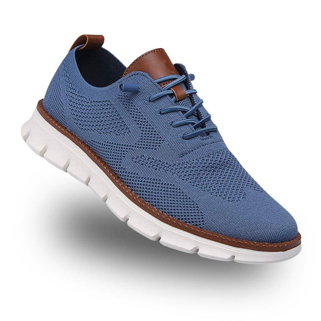 Blue men's orthopedic walking sneakers with mesh upper