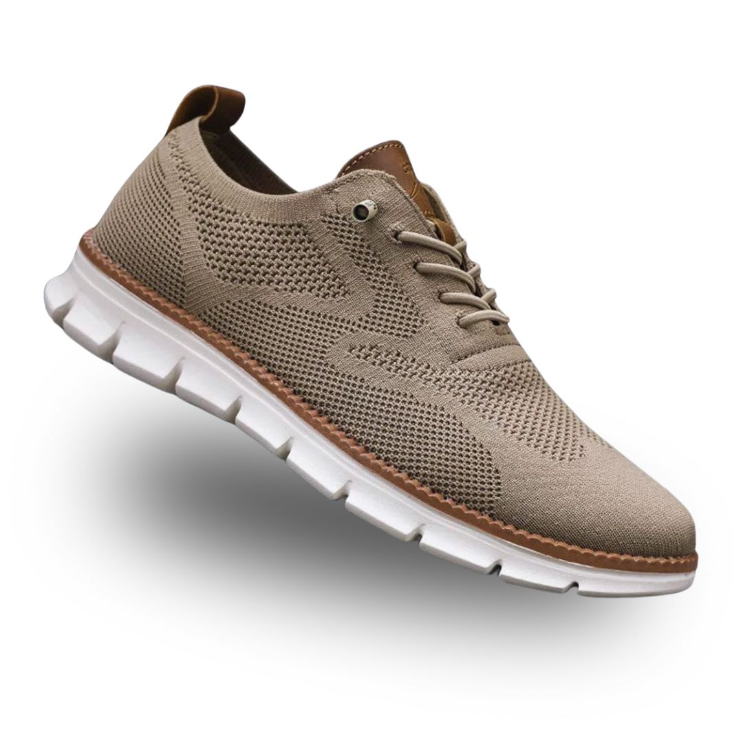 Brown men's orthopedic walking sneakers with mesh upper