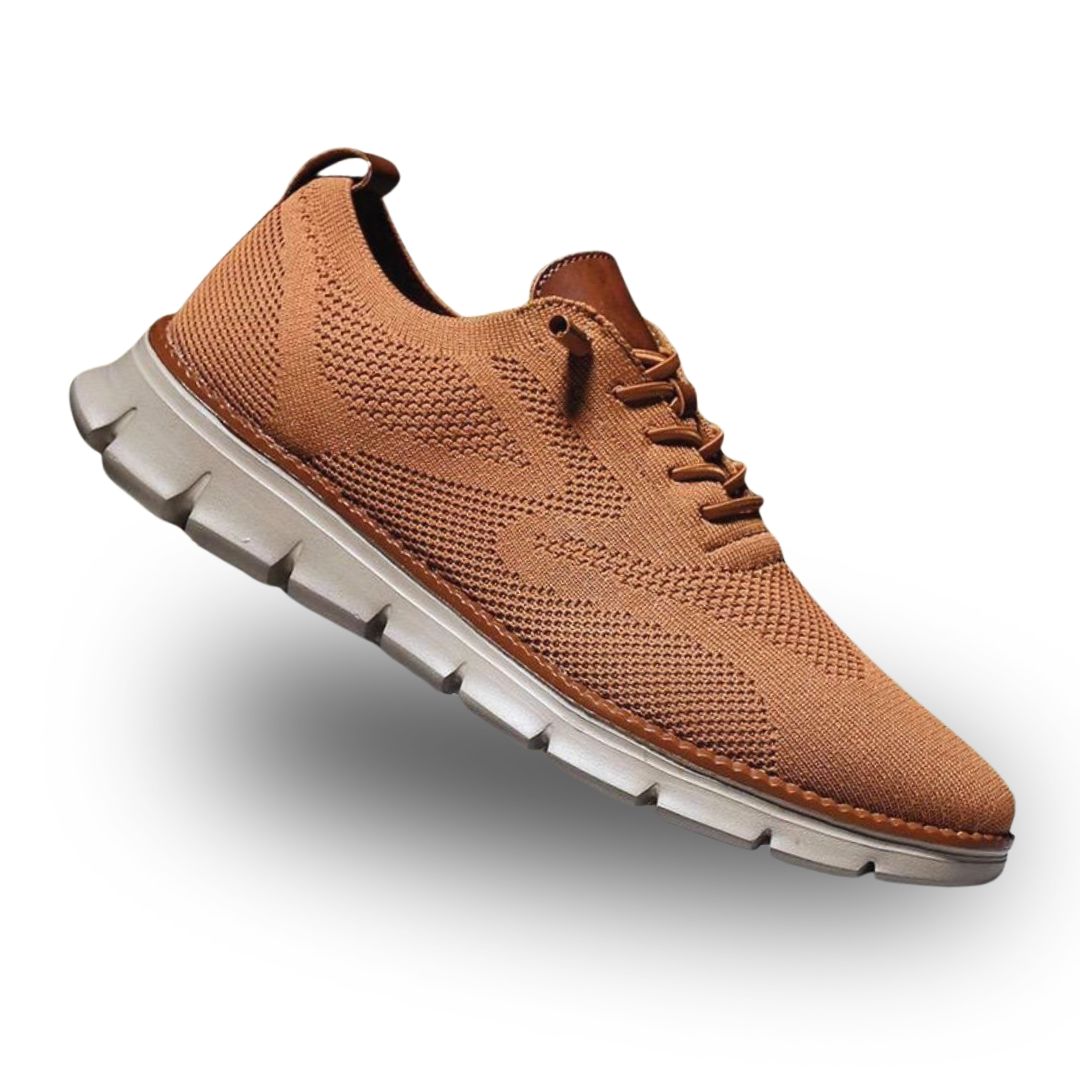 Caramel men's orthopedic walking sneakers with mesh upper
