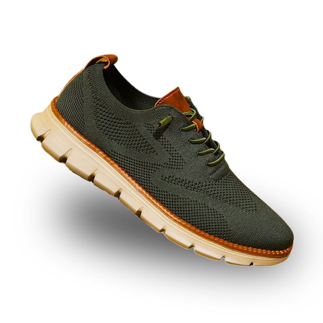 Olive men's orthopedic walking sneakers with mesh upper