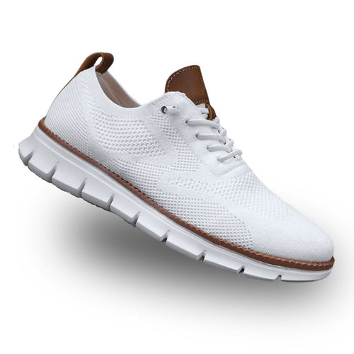 White men's arch-support walking sneakers with breathable mesh upper