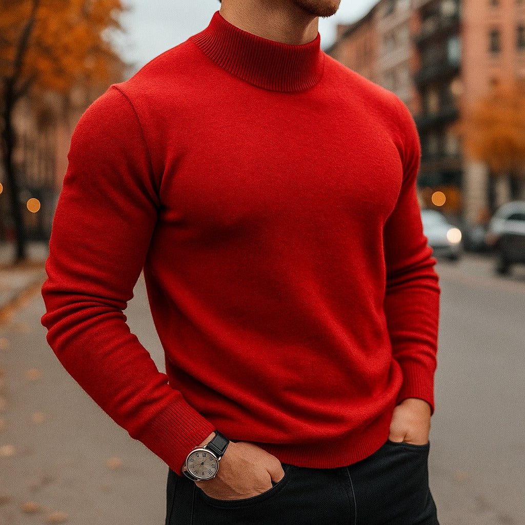 Close-up of the ribbed turtleneck collar