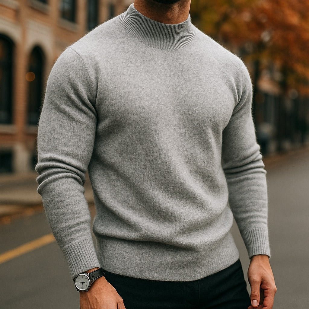 Men's slim-fit ribbed turtleneck sweater ribbed cuff detail