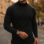 Men's slim-fit ribbed turtleneck sweater, front view