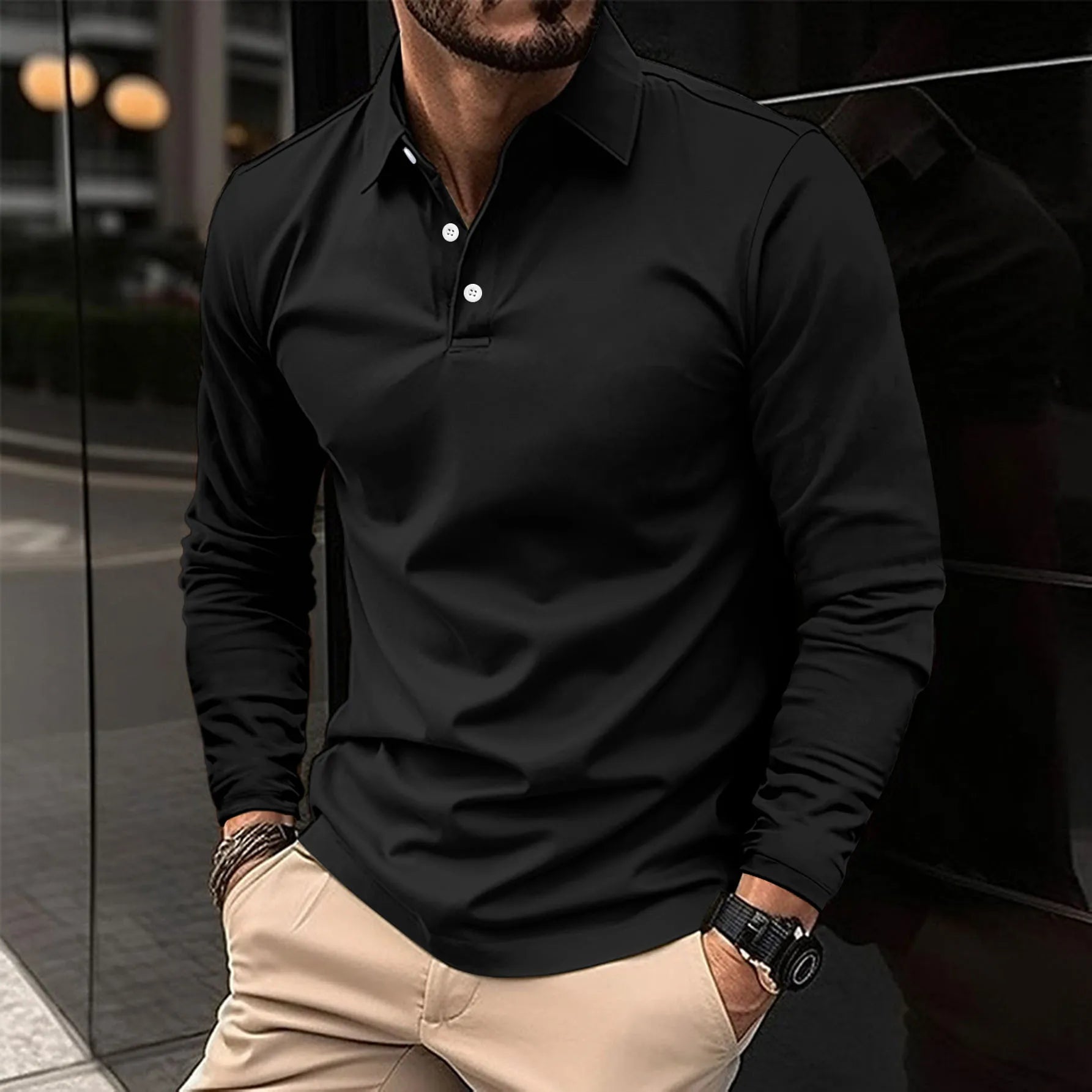 Slim-fit long sleeve polo shirt shown in a further colour
