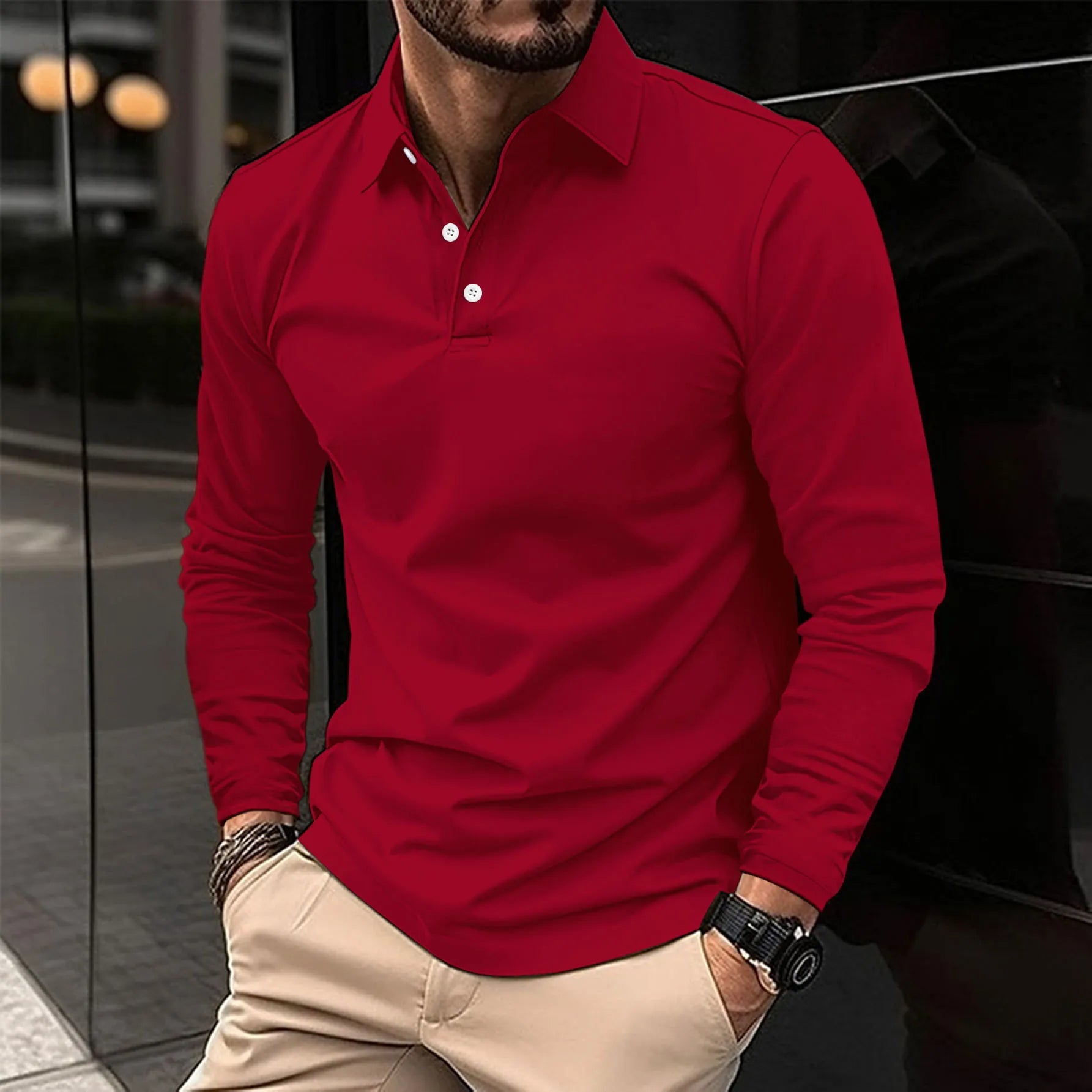 Slim-fit long sleeve polo shirt side styling