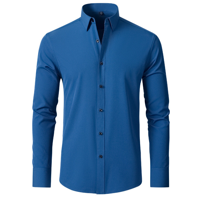 Deep blue men's slim-fit stretch shirt