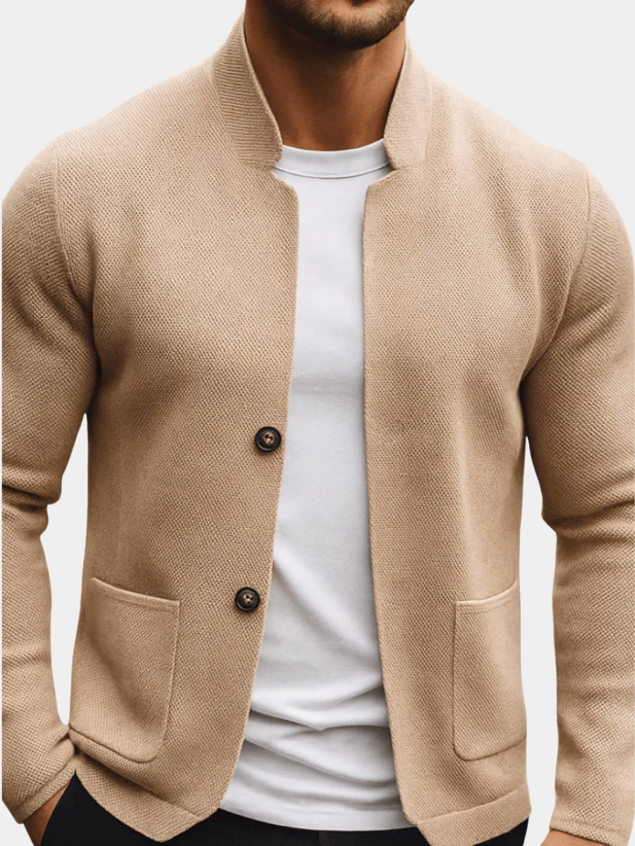 Men's structured knit vest with mandarin collar