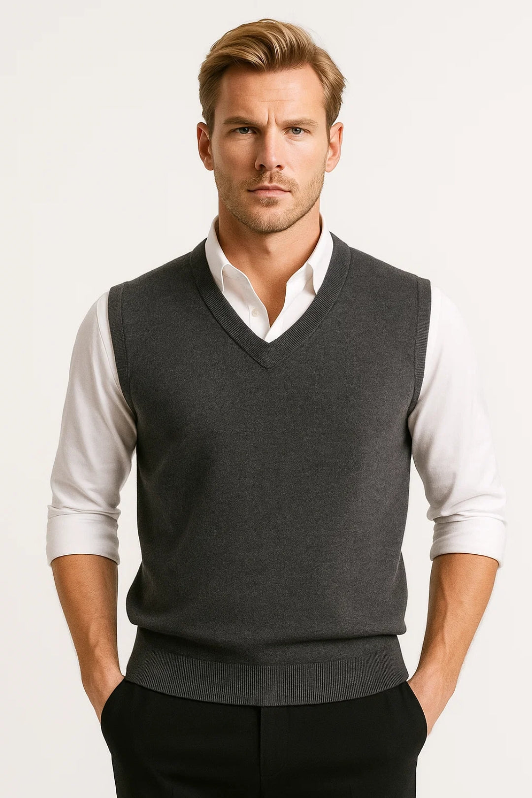 Black men's V-neck sleeveless sweater vest