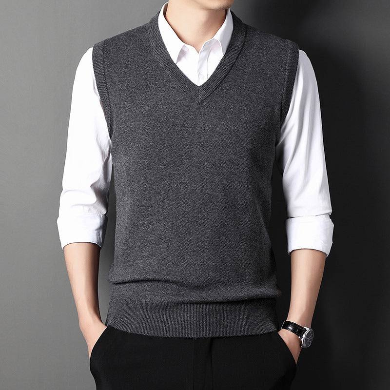 Dark grey men's V-neck sleeveless sweater vest
