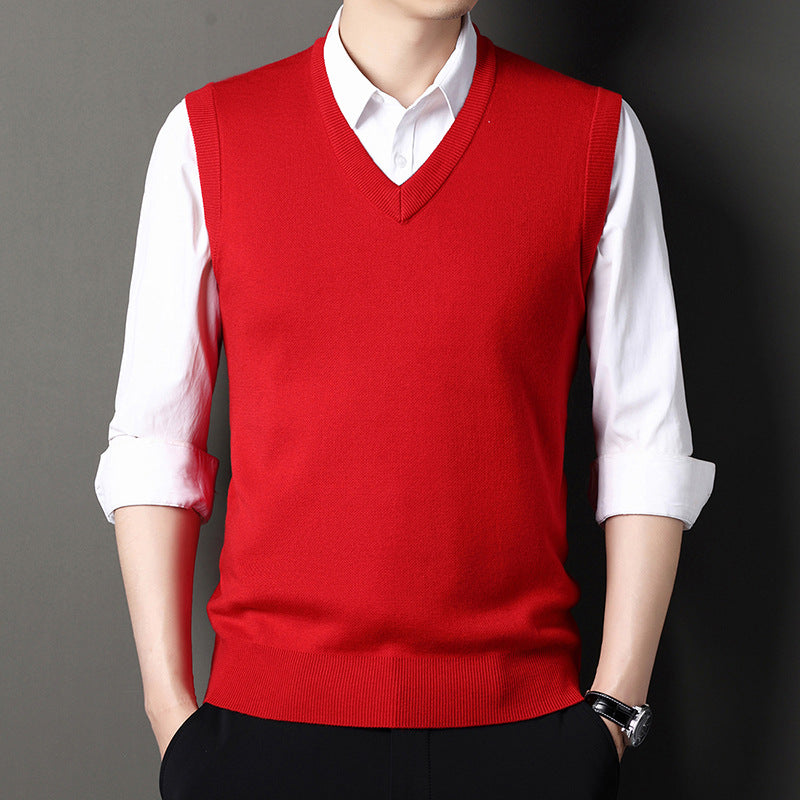 Red men's V-neck sleeveless sweater vest