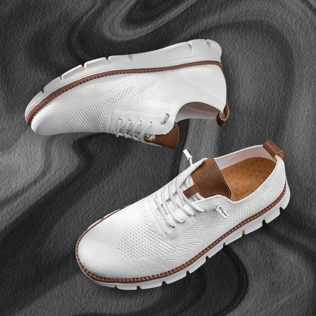 Men's orthopedic walking sneakers on foot lifestyle view