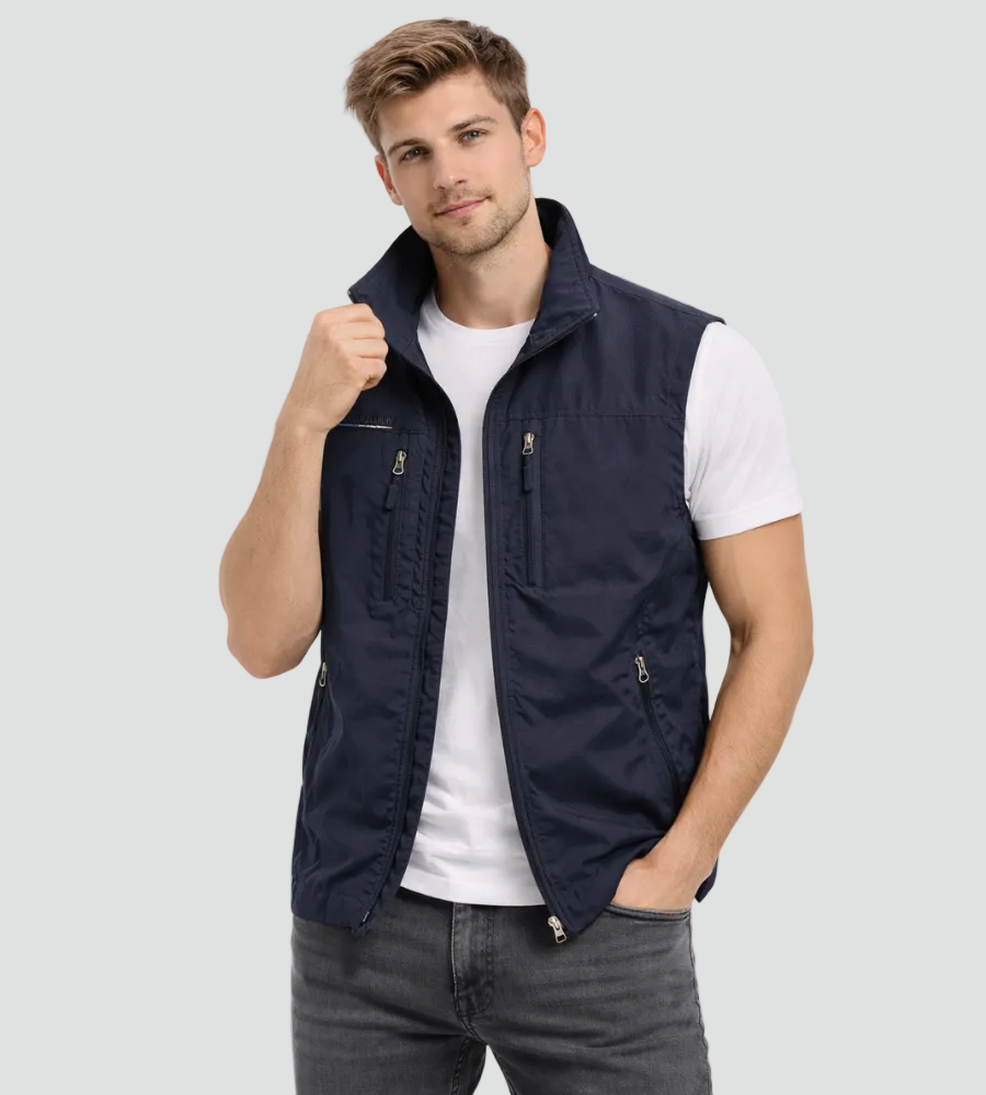 Men's zip bodywarmer with stand-up collar