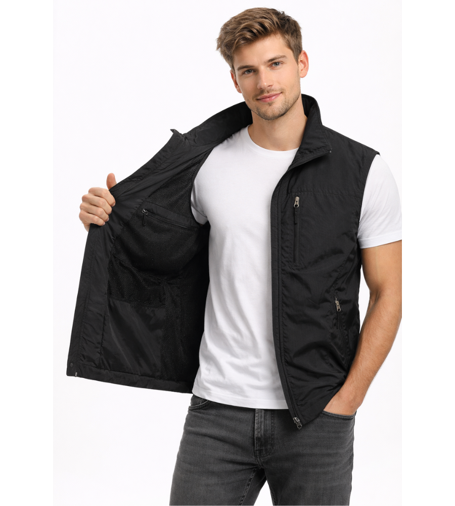 Men's zip bodywarmer with stand-up collar