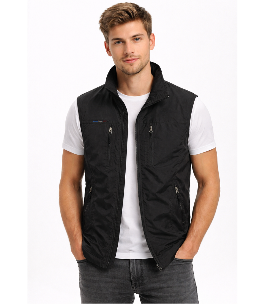 Men's zip bodywarmer with stand-up collar in Black