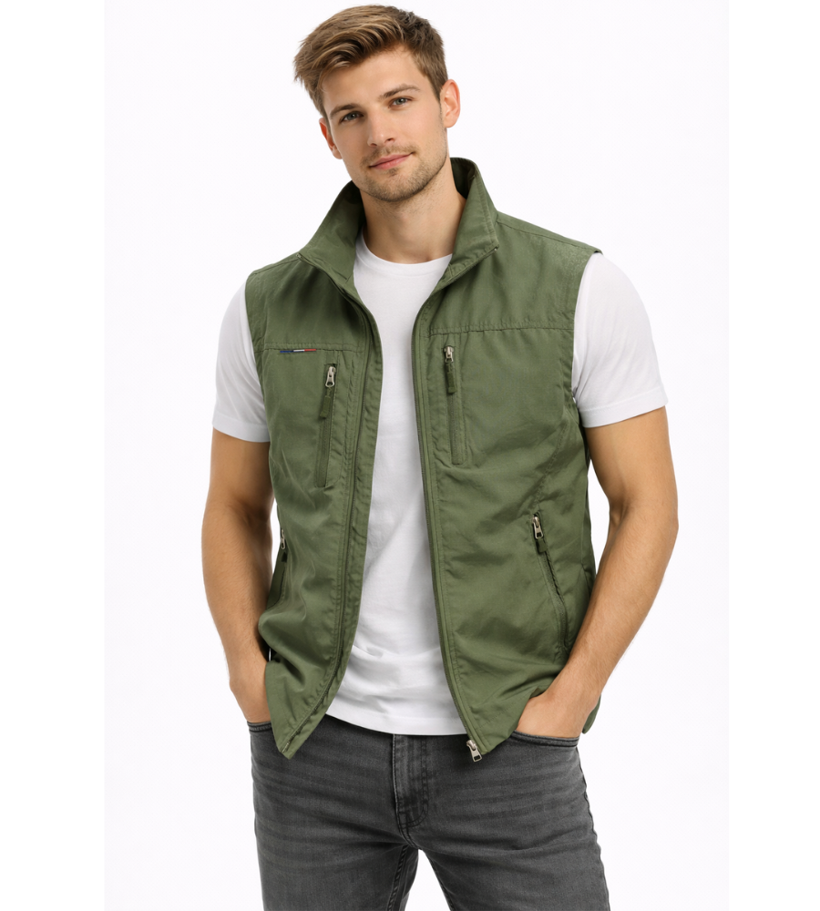 Men's zip bodywarmer with stand-up collar in Green