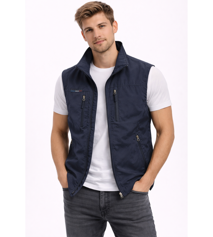 Men's zip bodywarmer with stand-up collar in Navy