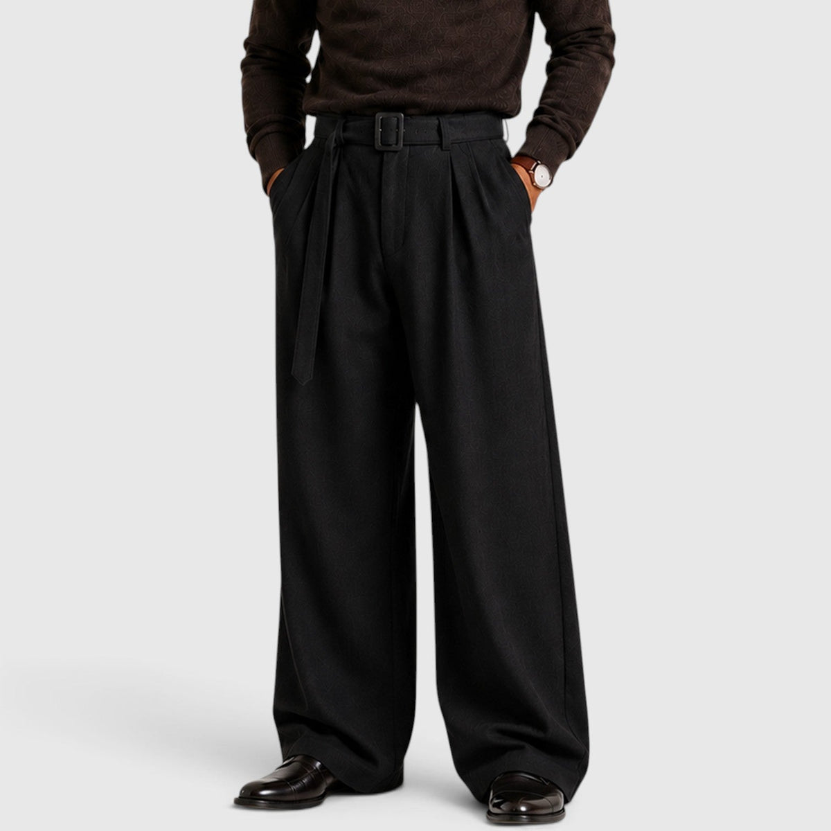 Men's Straight-Leg Pleated Trousers, Tailored Drape