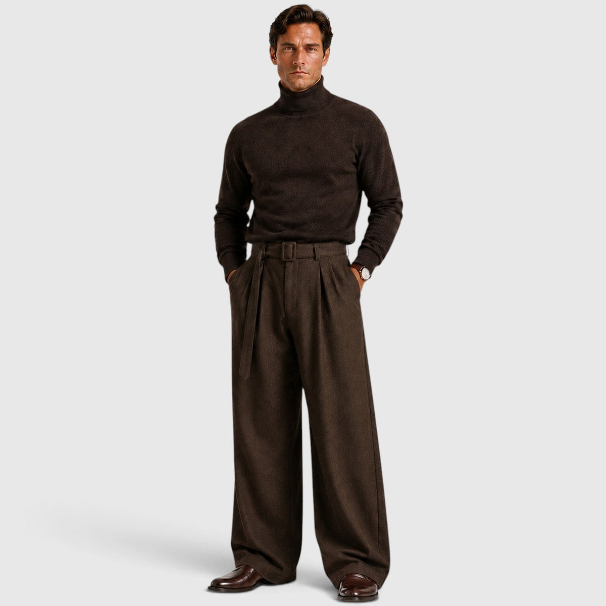 Men's Straight-Leg Pleated Trousers, Tailored Drape