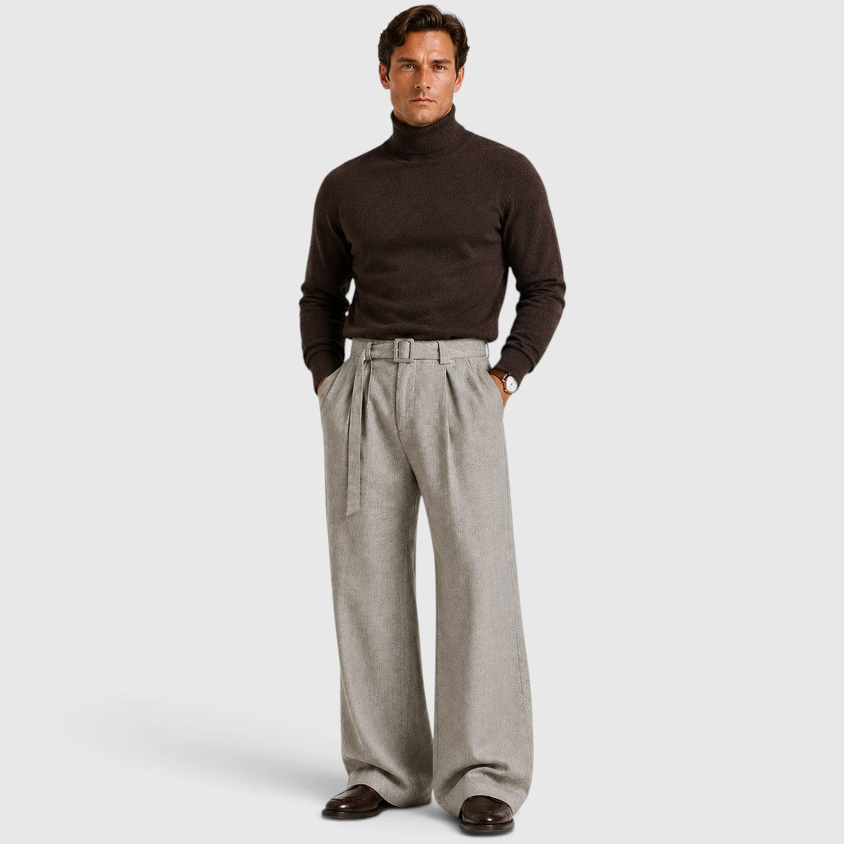 Men's Straight-Leg Pleated Trousers, Tailored Drape