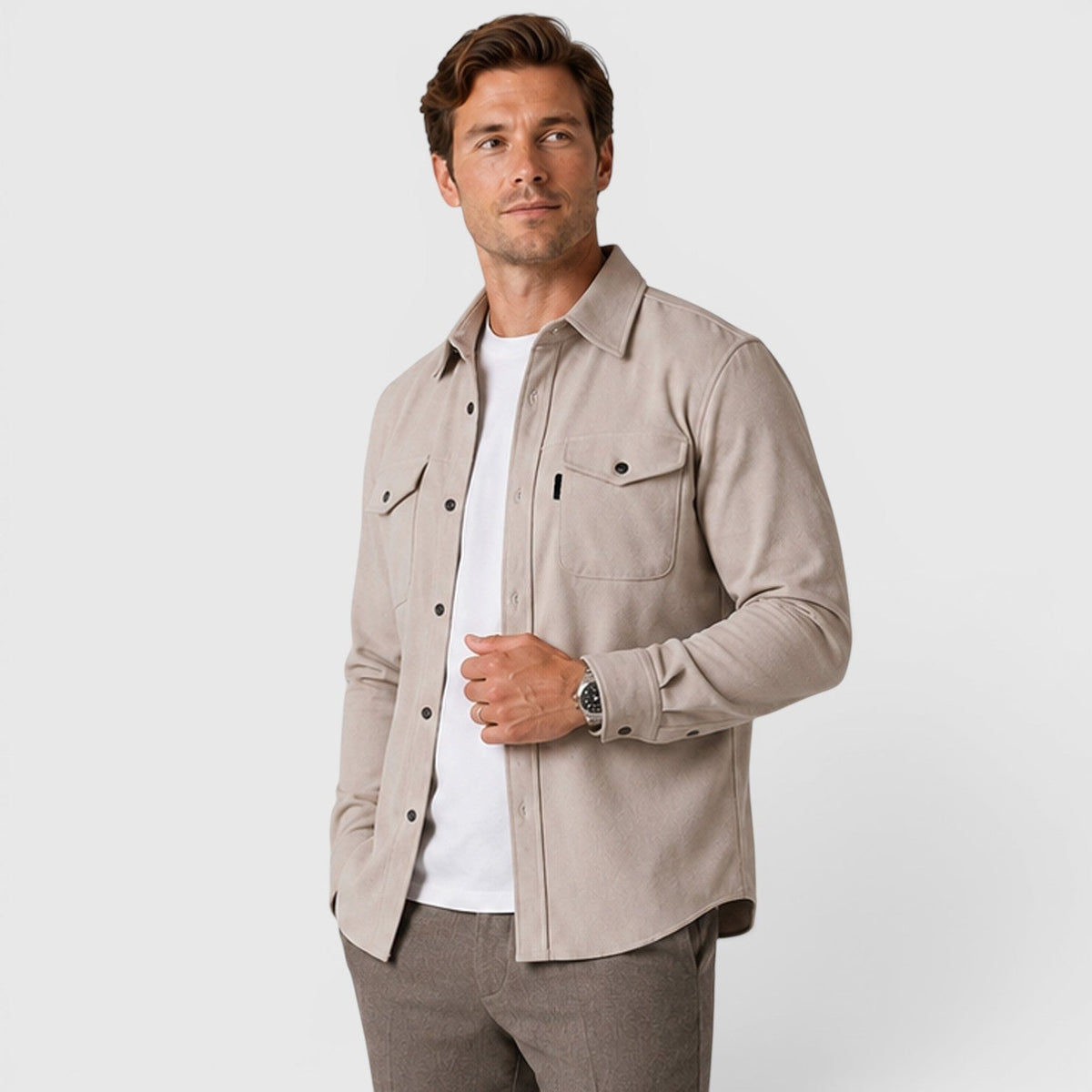 Men's Slim-Fit Brushed Cotton-Look Overshirt
