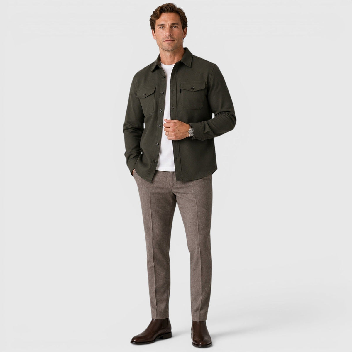 Men's Slim-Fit Brushed Cotton-Look Overshirt