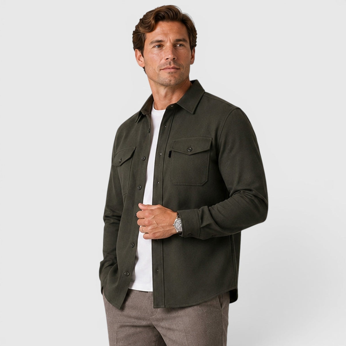 Men's Slim-Fit Brushed Cotton-Look Overshirt