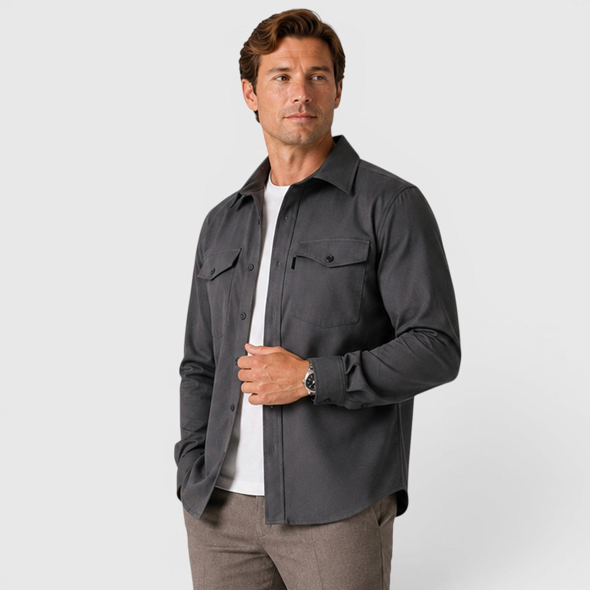 Men's Slim-Fit Brushed Cotton-Look Overshirt