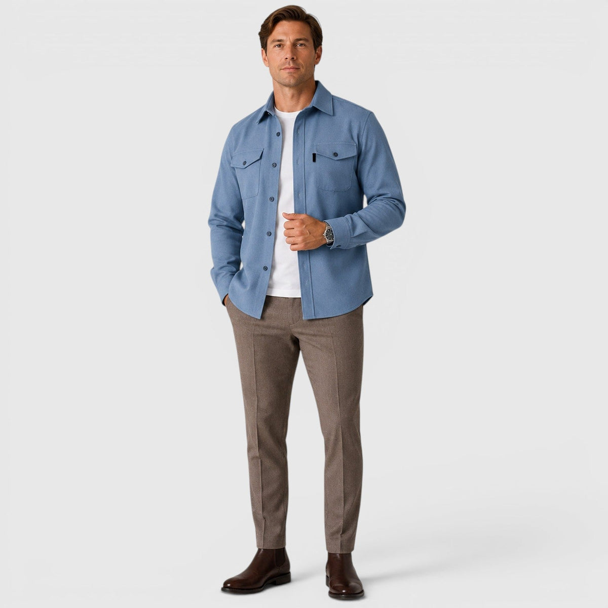 Men's Slim-Fit Brushed Cotton-Look Overshirt