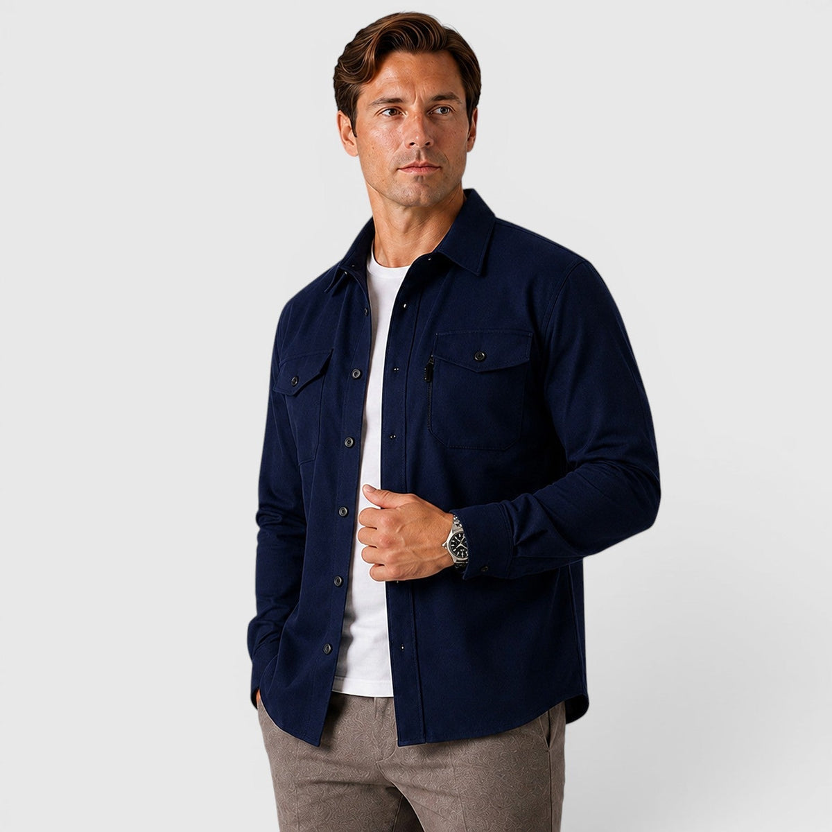Men's Slim-Fit Brushed Cotton-Look Overshirt