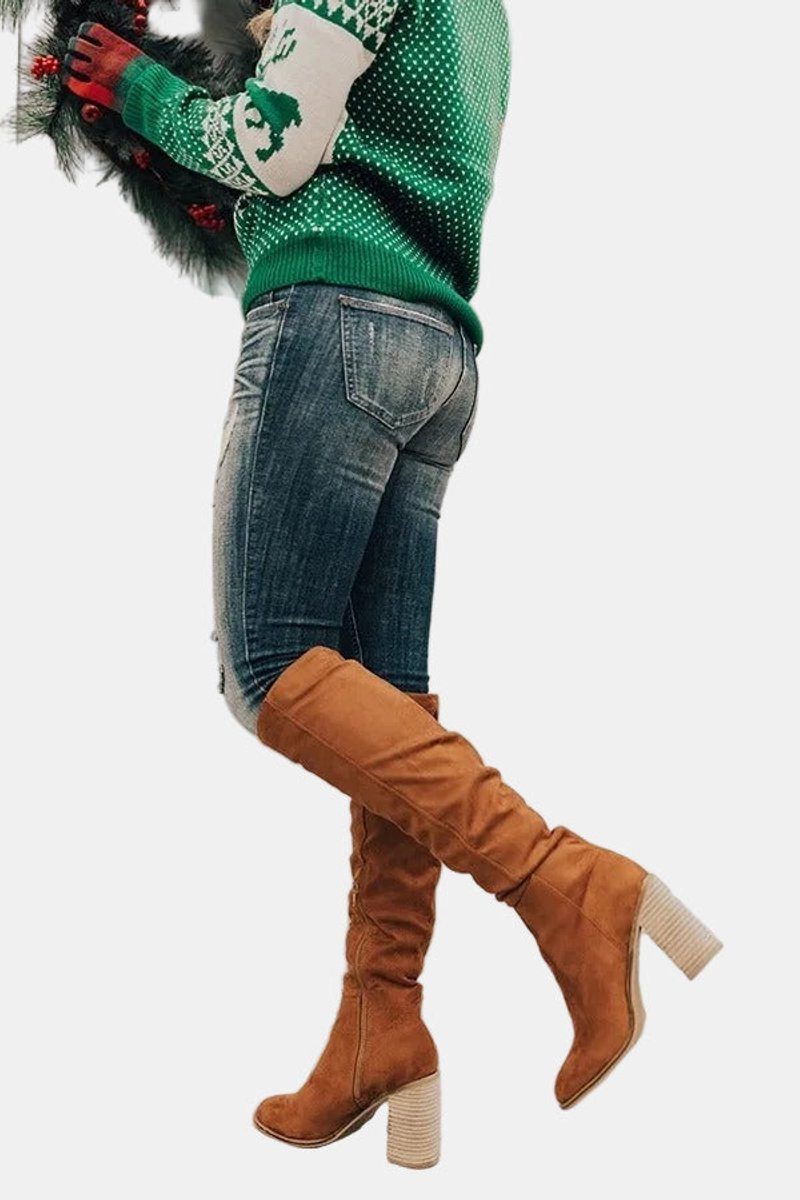 Over-the-knee block heel boots, heel detail