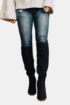 Over-the-knee block heel boots, shaft height detail