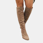 Over-the-knee block heel boots, side view