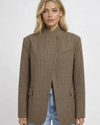 Oversized checked blazer asymmetric closure